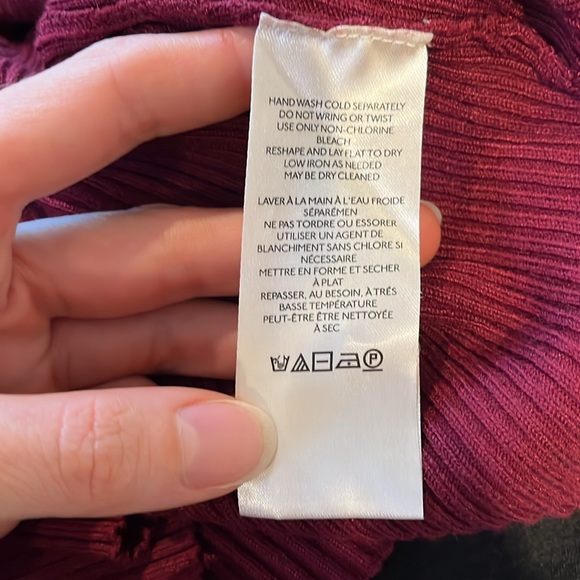 ANTHRO MAEVE Plunging Long-Sleeve Polo Cardigan Burgundy Baby Blue Ribbed Small - Picture 17 of 17